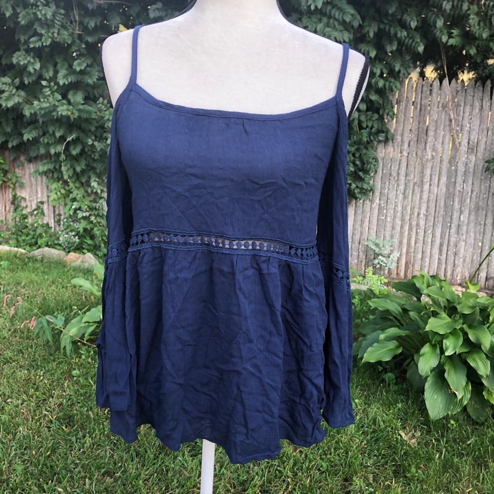 🌵Runway Story Navy Blue Boho Shirt top NWOT